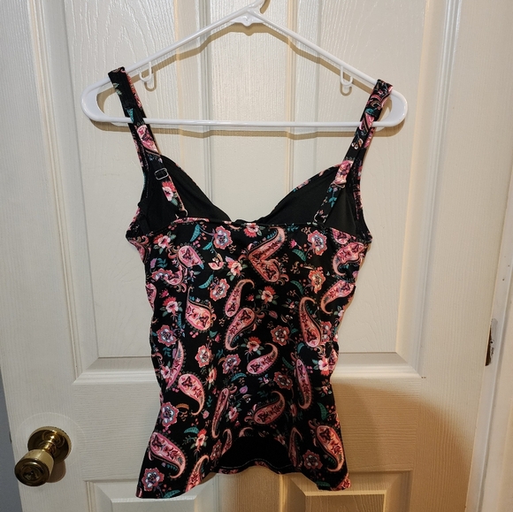 Lands' End Women's Paisley Swim Top - Black and Pink - Picture 3 of 6